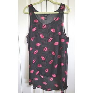 Torrid Size 0 Lip Print Polka Dot Asymmetrical Hemline Sheer Tank Top Blouse‎